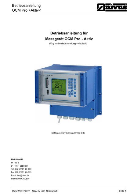 Betriebsanleitung für Messgerät OCM Pro - Aktiv - NIVUS GmbH