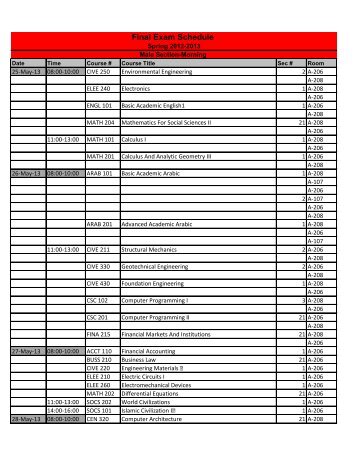 Final Exam Schedule - FBSU Moodle