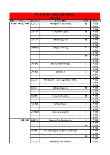 Final Exam Schedule (Male) - FBSU Moodle