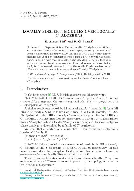 LOCALLY FINSLER A-MODULES OVER LOCALLY C -ALGEBRAS ...