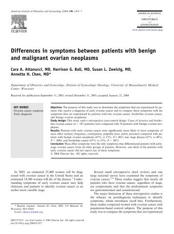 Differences in symptoms between patients with benign and ...