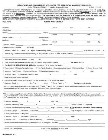 Permit Application - Residential - City of Vineland