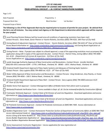 Checklist for Prior Approvals - City of Vineland