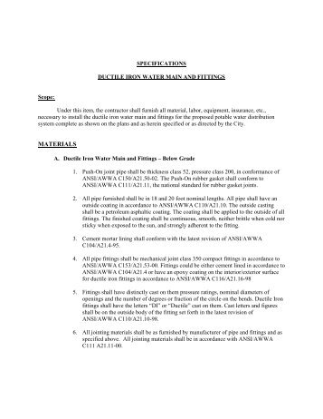 Standard Water Construction Specifications - City of Vineland