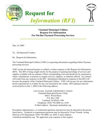 Request for Information (RFI) - City of Vineland