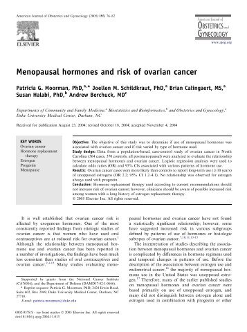 Menopausal hormones and risk of ovarian cancer - ResearchGate