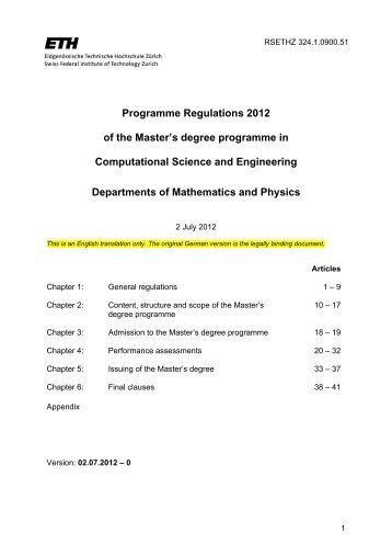 Programme Regulations 2012 of the Master's degree ... - ETH ZÃ¼rich