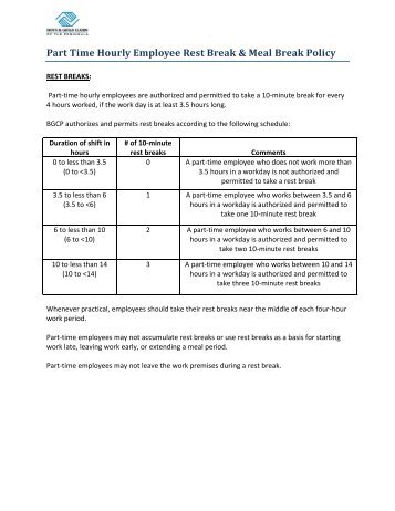 Part Time Hourly Employee Rest Break & Meal Break Policy - BGCP