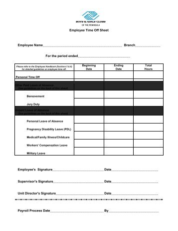 Time Off Request Form - Boys & Girls Clubs of the Peninsula