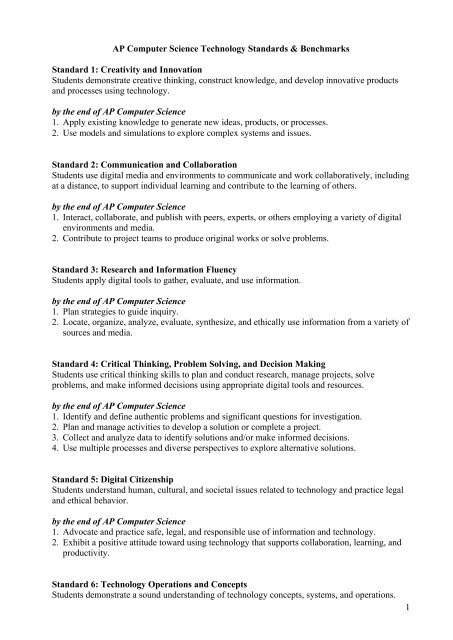 1 AP Computer Science Technology Standards & Benchmarks ...