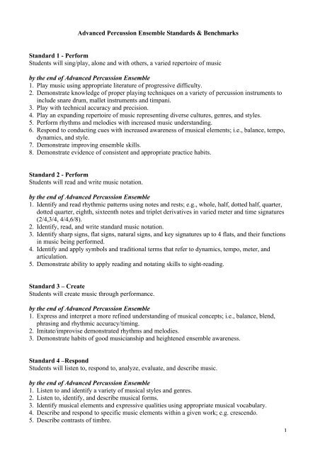 1 Advanced Percussion Ensemble Standards & Benchmarks ...