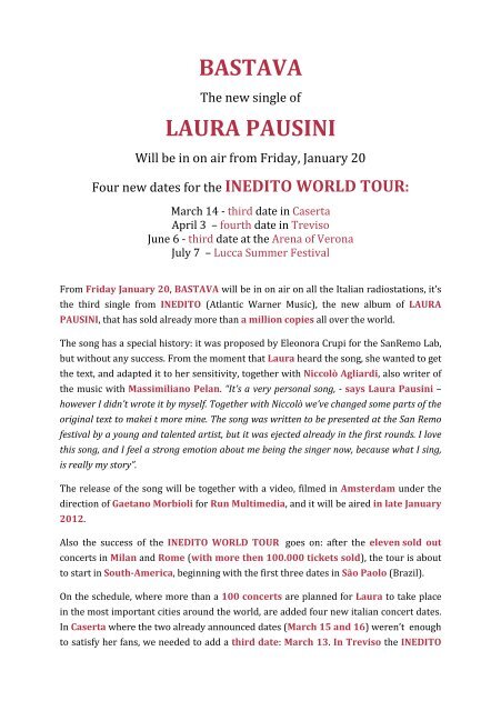 INEDITO WORLD TOUR LAURA PAUSINI SCARICA
