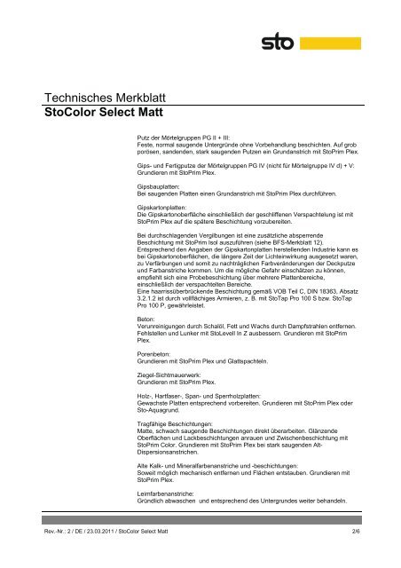 Technisches Merkblatt (PDF) - farbenbote.de