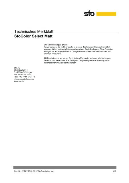 Technisches Merkblatt (PDF) - farbenbote.de