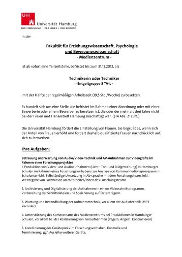 Stellenangebot Uni Hamburg - Mediennetz Hamburg