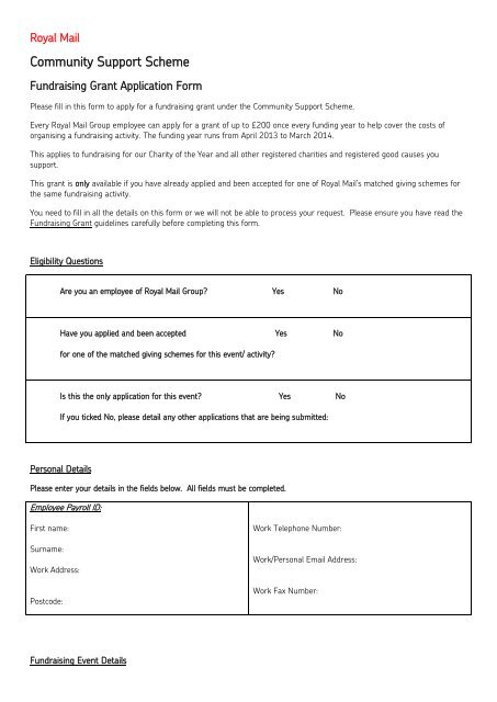 Fundraising Grant Application Form - myroyalmail