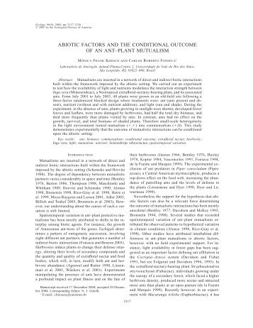 abiotic factors and the conditional outcome of an ant–plant mutualism