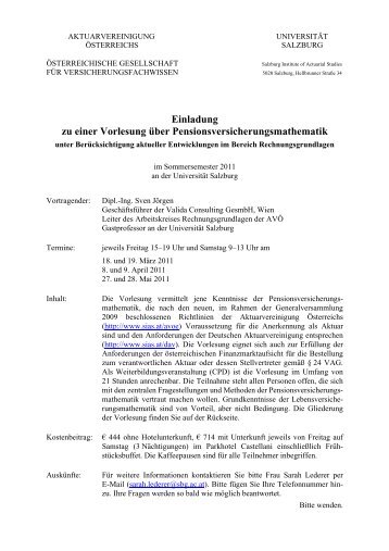 Pensionsversicherungsmathematik - SIAS Salzburg Institute of ...