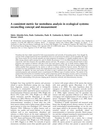 A consistent metric for nestedness analysis in ecological systems ...