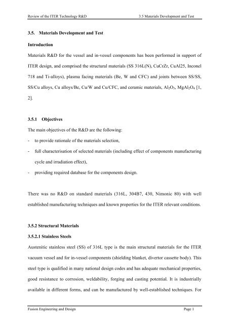 3.5. Materials Development and Test Introduction Materials R&D for ...