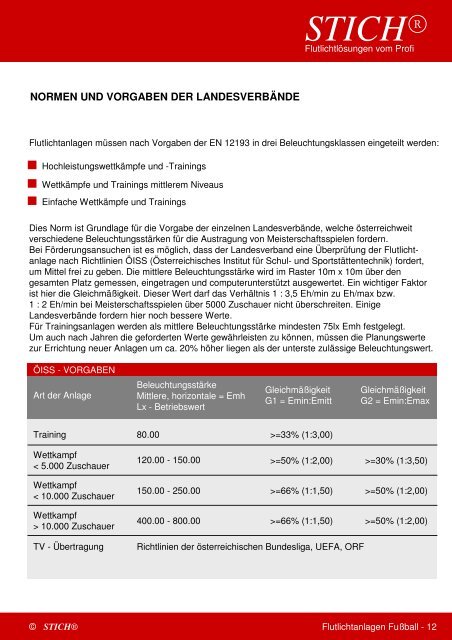 STICHÂ® - Katalog Flutlicht  FuÃŸball - Flutlichtanlagen