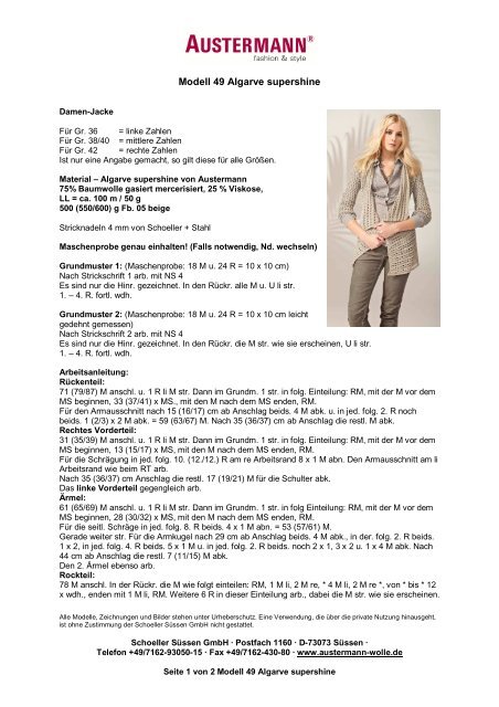 Austermann Modell 49 D Jacke Algarve Supershine