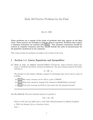 Math 103 Practice Problems for the Final - Bruce E. Shapiro