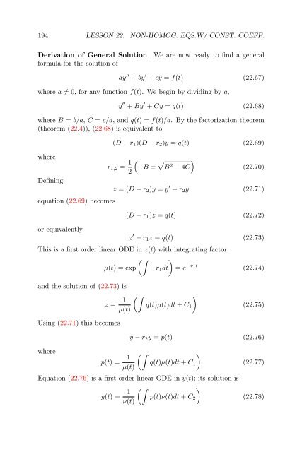 Lecture Notes in Differential Equations - Bruce E. Shapiro