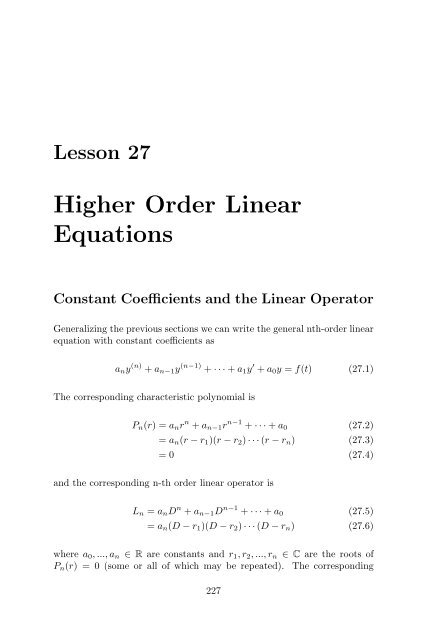 Lecture Notes in Differential Equations - Bruce E. Shapiro