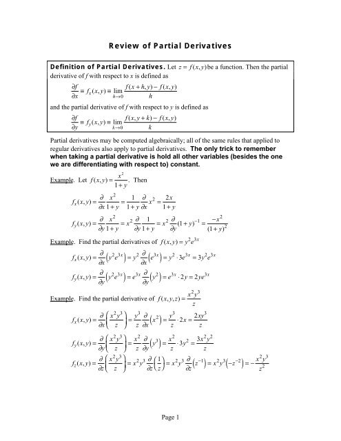 Review Of Partial Derivatives Bruce E Shapiro