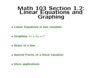 Math 103 Section 1.2: Linear Equations and ... - Bruce E. Shapiro