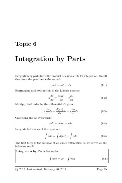 Integration by Parts - Bruce E. Shapiro