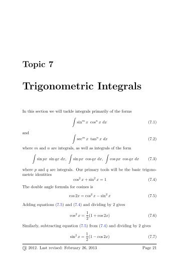 Trigonometric Integrals - Bruce E. Shapiro