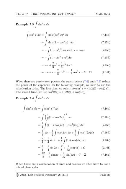 Trigonometric Integrals - Bruce E. Shapiro