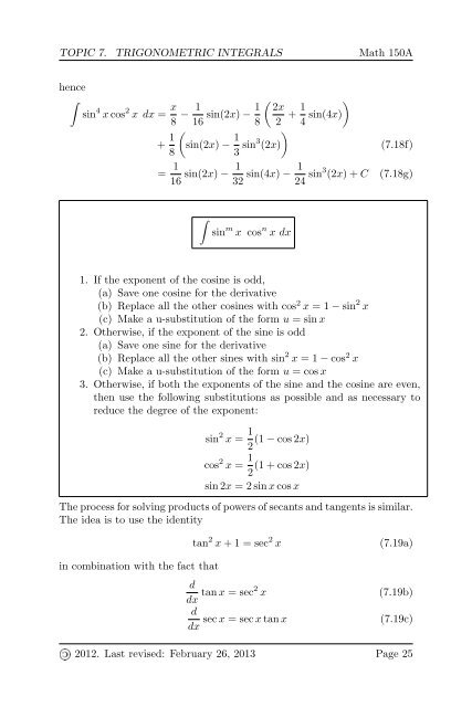 Trigonometric Integrals - Bruce E. Shapiro