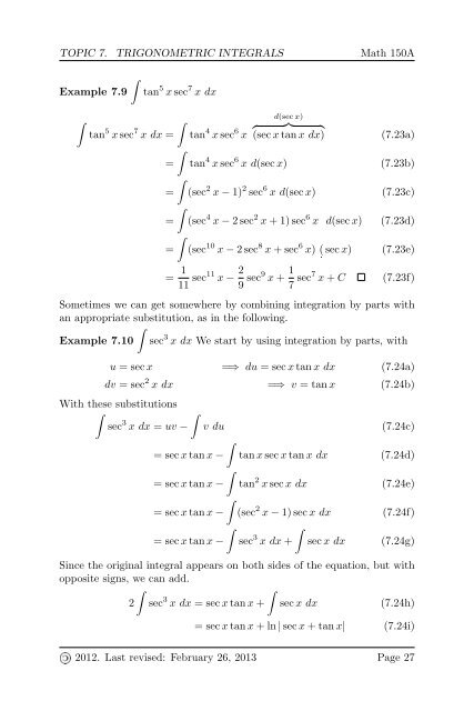 Trigonometric Integrals - Bruce E. Shapiro