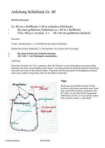 Anleitung Schlafsack Gr. 80