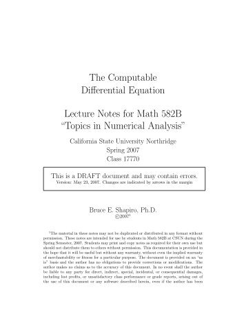 The Computable Differential Equation Lecture ... - Bruce E. Shapiro