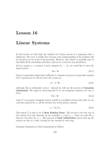 Lesson 16 Linear Systems - Bruce E. Shapiro