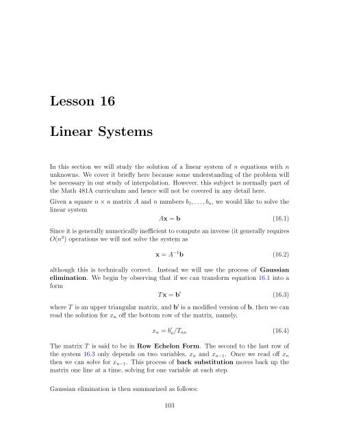 Lesson 16 Linear Systems - Bruce E. Shapiro