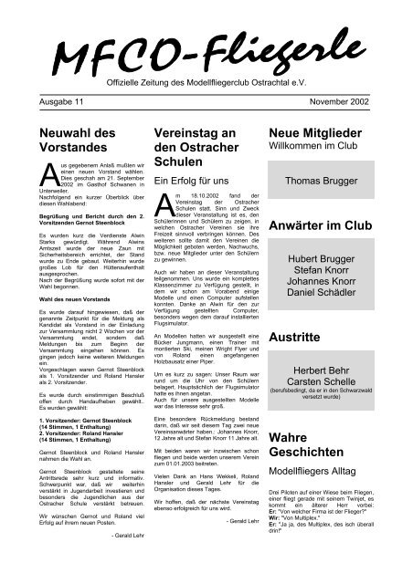 Neuwahl des Vorstandes - Modellfliegerclub Ostrachtal e.V.