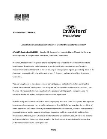 Lance Malcolm Joins Leadership Team of Crawford Contractor ...