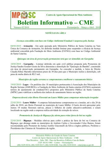 Boletim Informativo – CME - Ministério Público de Santa Catarina