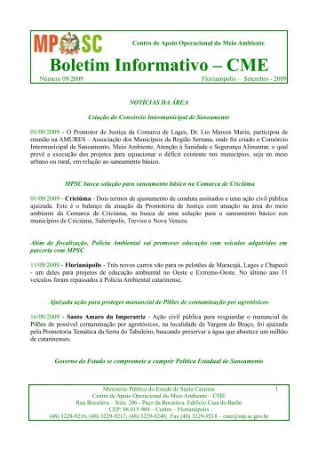 Boletim Informativo – CME - Ministério Público de Santa Catarina