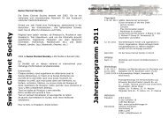 Jahresprogramm des Swiss Clarinet Society