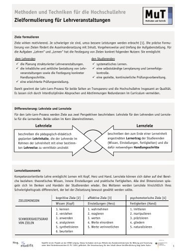 Zielformulierung von Lehrveranstaltungen - StudiFIT