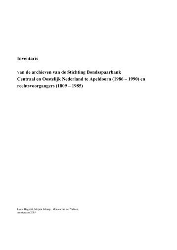 Inventaris van de archieven van de Stichting Bondsspaarbank ...