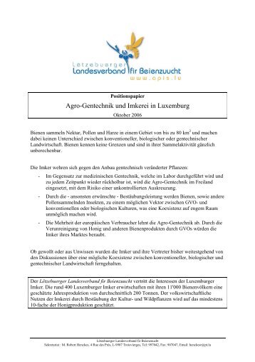 Agro-Gentechnik und Imkerei in Luxemburg - Luxemburger ...