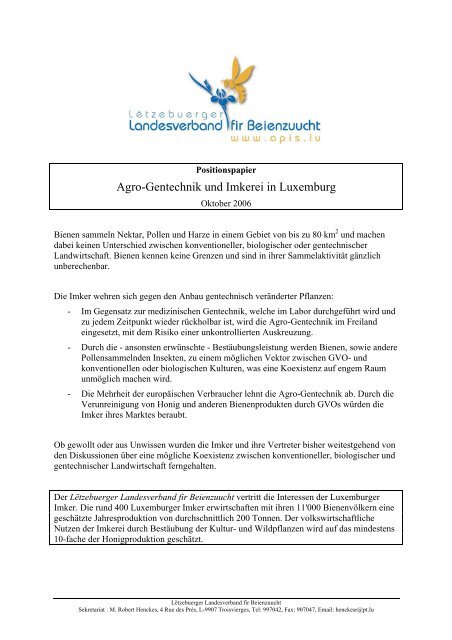 Agro-Gentechnik und Imkerei in Luxemburg - Luxemburger ...