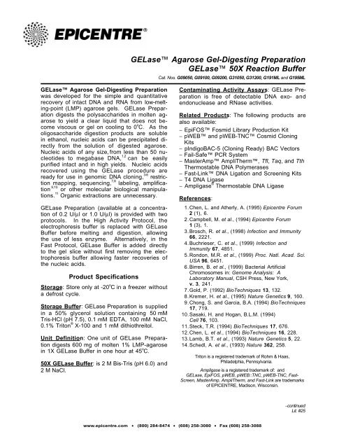Protocol for GELaseâ¢ Agarose Gel-Digesting Preparation and ...